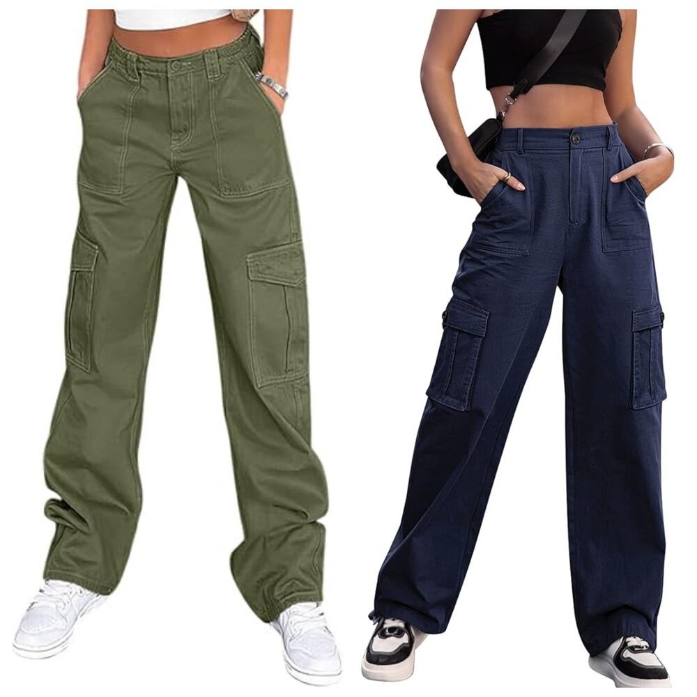 NWT Amazon LOT OF 2 Cargo Pants High Waist Wide Leg Casual Bundle Size XS